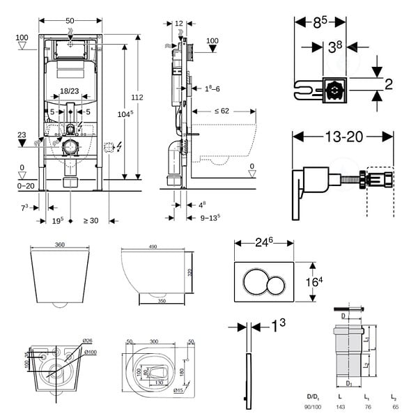 GEBERIT - Duofix pack WC bâti-support + WC sans bride Ceramia PixL avec abattant SoftClose + plaque (GECEPXWT01-FR) - large