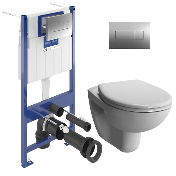 VILLEROY & BOCH - ViConnect Pro S pack WC Bâti Villeroy & Boch + WC Vitra Normus + Abattant softclose + Plaque chrome (VCNNORMUSRS1SP) - large