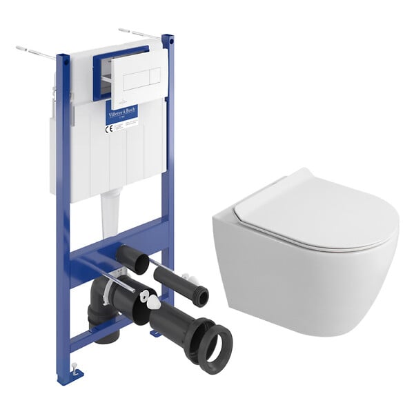VILLEROY & BOCH - Pack WC bâti-support sol-mur + WC sans bride Ceramia PixL avec abattant SoftClose + plaque (VBCEPXWT02-FR) - large