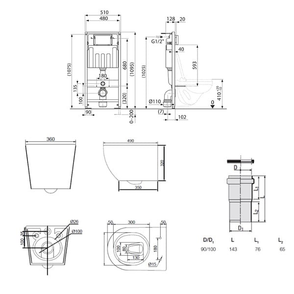 VILLEROY & BOCH - Pack WC bâti-support sol-mur + WC sans bride Ceramia PixL avec abattant SoftClose + plaque (VBCEPXWT02-FR) - large