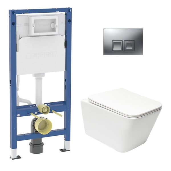 GEBERIT - Duofix pack WC bâti + WC suspendu sans bride Swiss Aqua Technologies avec abattant SoftClose + plaque (GEBSTINFWR02MAN-FR) - large