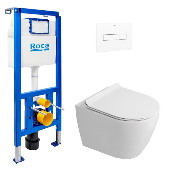 ROCA - Pack WC bâti-support + WC suspendu sans bride Ceramia PixL avec abattant SoftClose + plaque (ROCEPXWT04-FR) - large