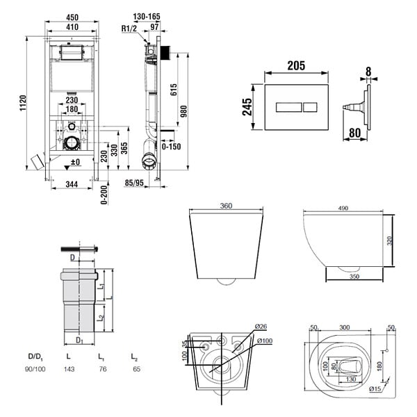 ROCA - Pack WC bâti-support + WC suspendu sans bride Ceramia PixL avec abattant SoftClose + plaque (ROCEPXWT04-FR) - large