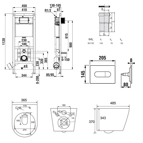 ROCA - Pack WC bâti-support + WC suspendu sans bride Swiss Aqua Technologies avec abattant SoftClose + plaque (ROSTINWR01-FR) - large