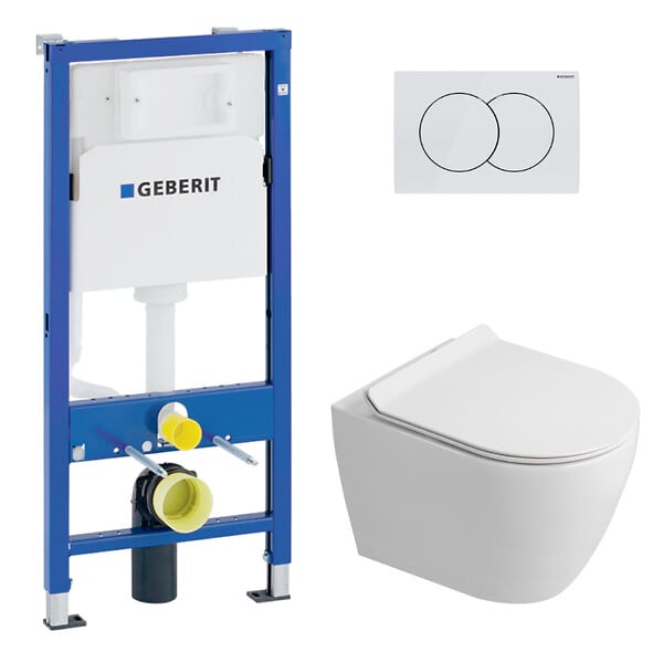 GEBERIT - Duofix pack WC bâti-support UP100 + WC suspendu sans bride Ceramia avec abattant SoftClose + plaque blanche (GEBCEPXWT01FR-FS) - large