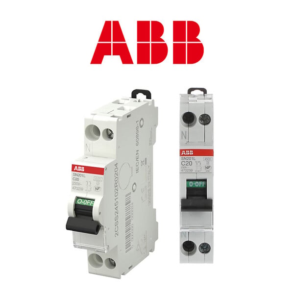 ABB - Lot de 5 disjoncteurs Ph+N raccordement Vis 20A-4,5Ka - Courbe  C-ABB - large