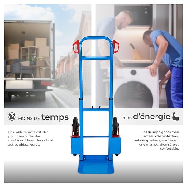 TECTAKE - Diable monte escalier 200 kg plateau pliable 6 roues étoile bleu en acier chariot transport escalier monte charge manuel 103x49x66 cm - large