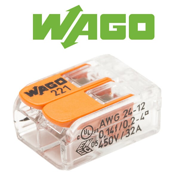 WAGO - Sachet de 3 bornes S221 2 entrées  fils souples et rigides 0.5 à 6mm² - large