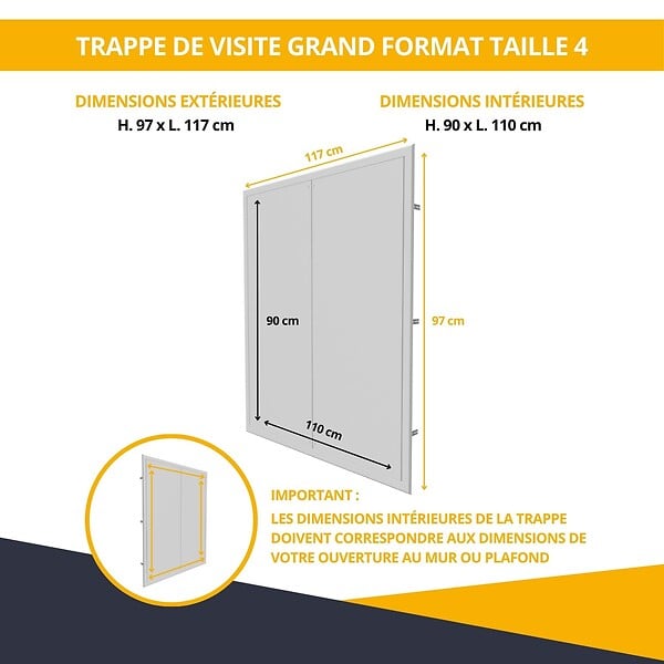 ATOLE - Trappes de visite métallique grand format - Dimensions de passage : 900 x 1110 mm - ATOLE - large