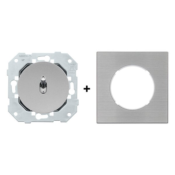 FONTINI - Bouton poussoir ALU avec manette chrome DOM et plaque simple métallisée gris – Design moderne et fonctionnalité élégante - large