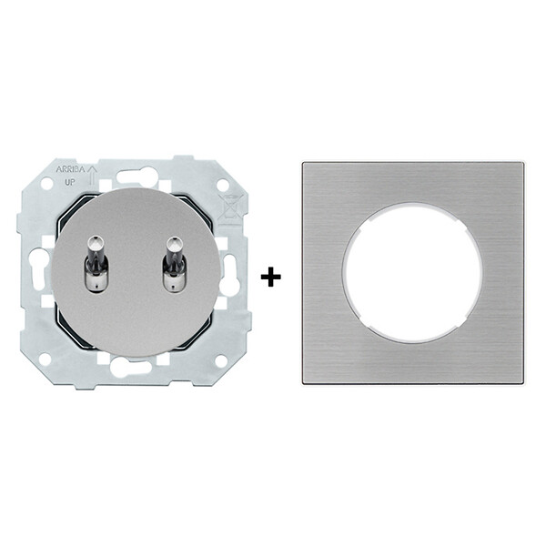 FONTINI - Double bouton poussoir ALU avec manette chrome DOM et plaque simple métallisée gris – Commande élégante et pratique pour un contrôle optimisé - large