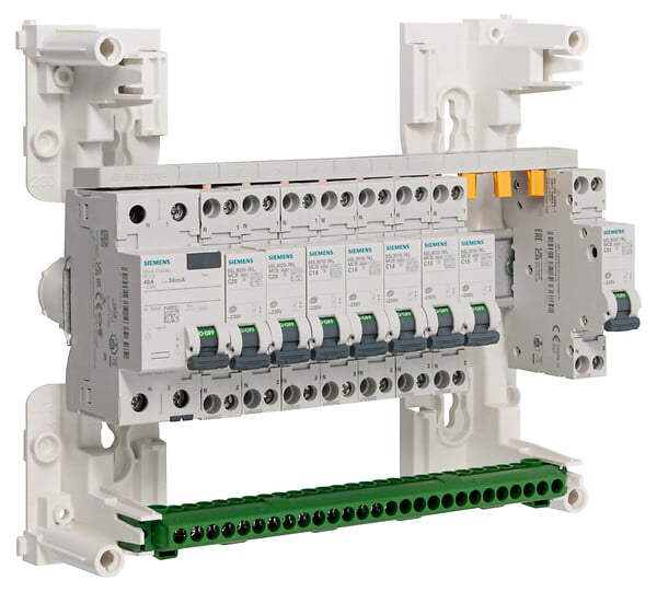 SIEMENS - Tableau 1 rangée pré-équipé monophasé 1 inter. diff. 40A type AC + 8 disjoncteurs-SIEMENS - large