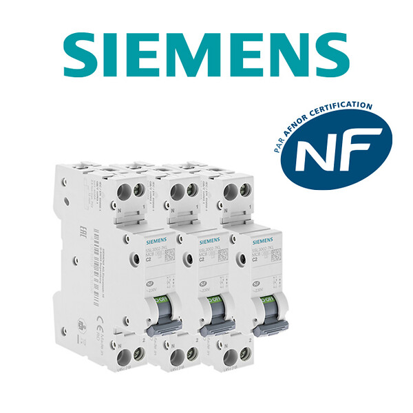 SIEMENS - Lot de 3 Disjoncteurs électriques phase + neutre 2A-SIEMENS - large