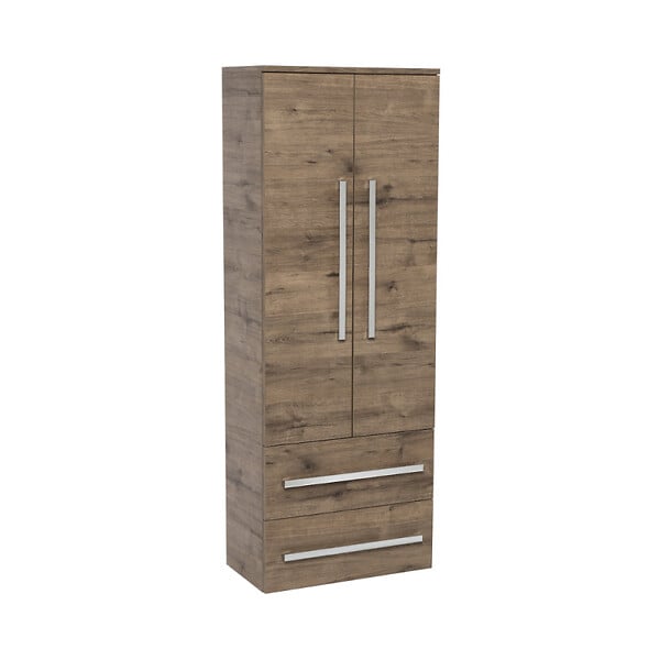 SWISS AQUA TECHNOLOGIES - Swiss Aqua Technologies Cube Way 60x163x33 cm armoire haute de salle de bain suspendue 2 tiroirs, 2 portes, décoration chêne Wellington (CUBE3CHV60DW) - large