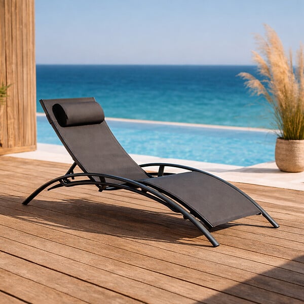 CONCEPT USINE - Transat ajustable et empilable avec pieds en acier gris LIMEA - large