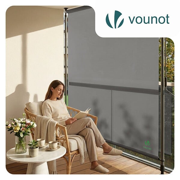 VOUNOT - Store vertical sans percage extensible exterieur 100x310cm polyester gris - large