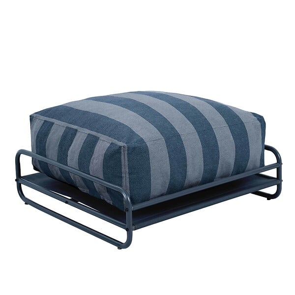 OVIALA - Pouf rayé pour salon de jardin modulable avec structure bleu pacific - Mixi - large