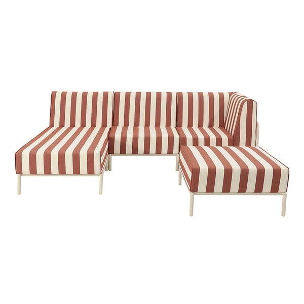 OVIALA - Salon de jardin bas modulable rayé 4 places terracotta - Patio - large
