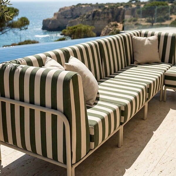 OVIALA - Salon de jardin bas modulable rayé 5 places vert kaki - Patio - large