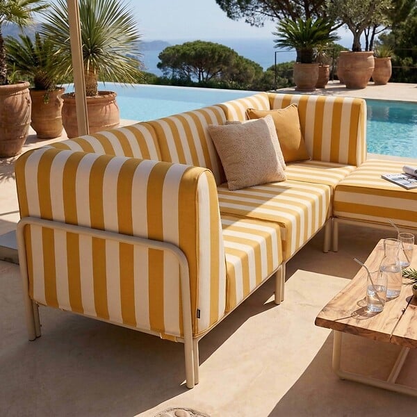 OVIALA - Salon de jardin bas modulable rayé 4 places jaune - Patio - large