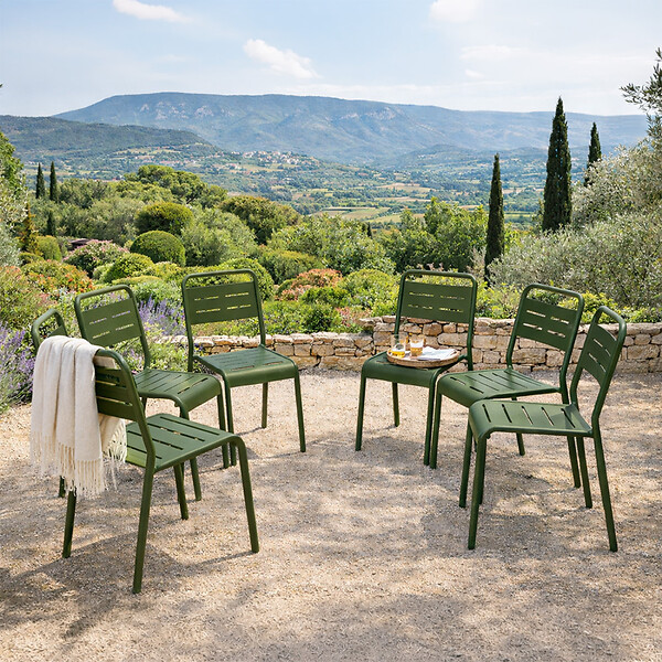 CONCEPT USINE - Lot de 6 chaises de jardin empilables vertes BERGAME - large