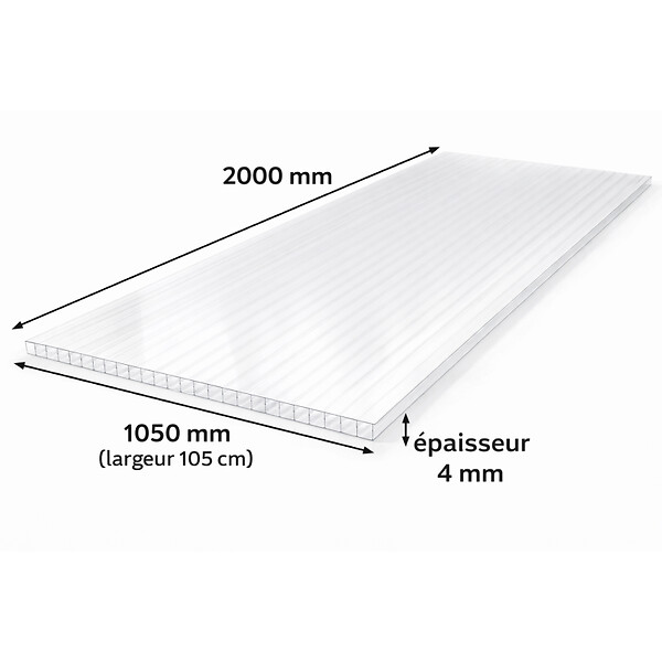 MCCOVER - Plaque polycarbonate alvéolaire transparent 4mm - l.105 cm, L.200 cm - large