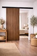 GD MENUISERIES - Porte Coulissante Décor Noyer Light Walnut H204 x L93 cm, Rail alu Bandeau noir - vignette