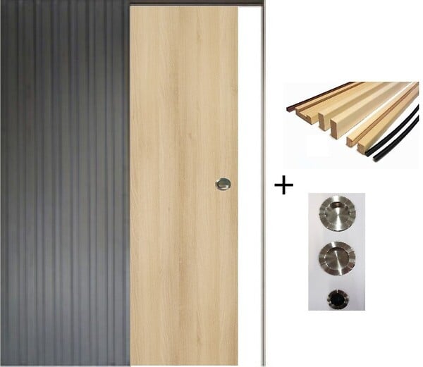 GD MENUISERIES - Porte Coulissante Décor Chêne Naturel Honey Oak  H204 x L73 cm, Galandage, kit finition (coquille et tire doigt) - large