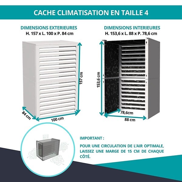 ATOLE - Cache climatiseur, acoustique ATOLE en Aluminium Thermolaqué - Taille 4 : H. 157 x L. 100 x P. 84 cm - Blanc - large
