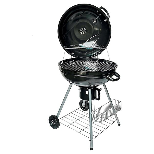 INTEC - Barbecue à Charbon de Bois Ø54cm Double Grille Cuisson & Couvercle Thermostat Bac à cendres, Barbecue sur roues avec rangement - large