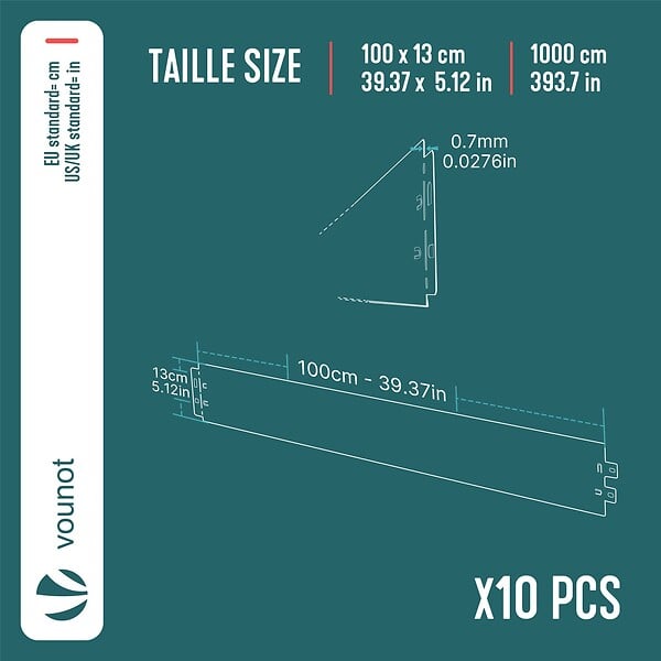 VOUNOT - Lot de 10 Bordure de jardin en métal galvanisé flexible 100x13cm - large