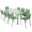 OVIALA - Ensemble table de jardin et 8 fauteuils en métal vert cactus - Palavas - vignette