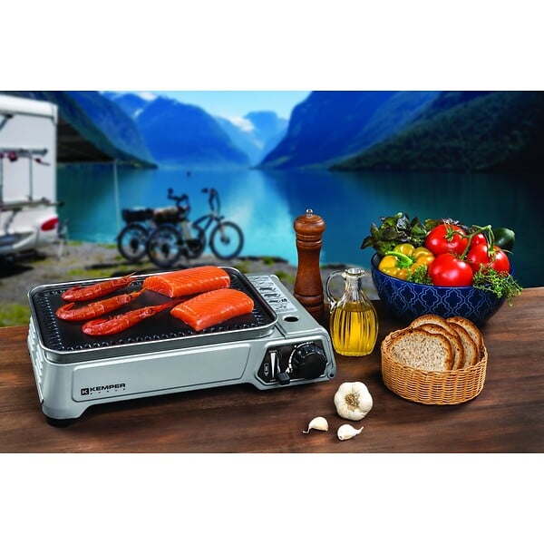 KEMPER - Barbecue gaz portable 1900W, Plancha gaz anti‑adhésive, Idéal camping, terrasse, balcon KEMPER - large