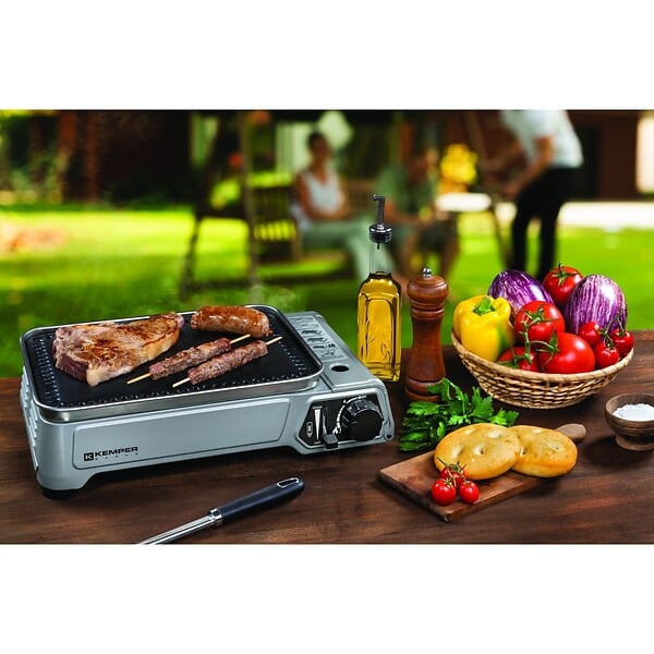 KEMPER - Barbecue gaz portable 1900W, Plancha gaz anti‑adhésive, Idéal camping, terrasse, balcon KEMPER - large