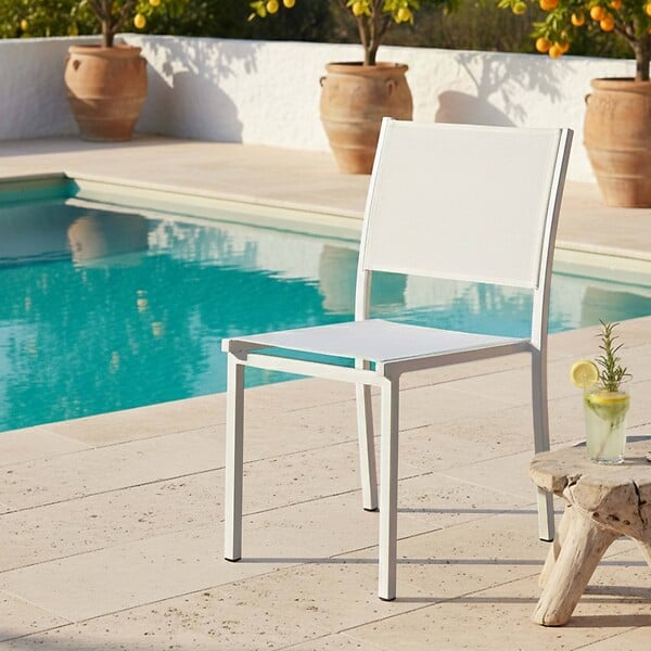 OVIALA - Chaise de jardin aluminium et textilène blanc - Nice - large