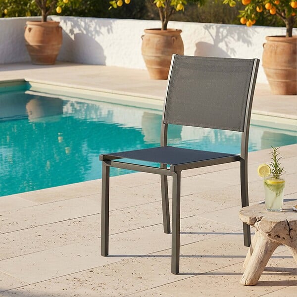 OVIALA - Chaise de jardin aluminium et textilène gris - Nice - large
