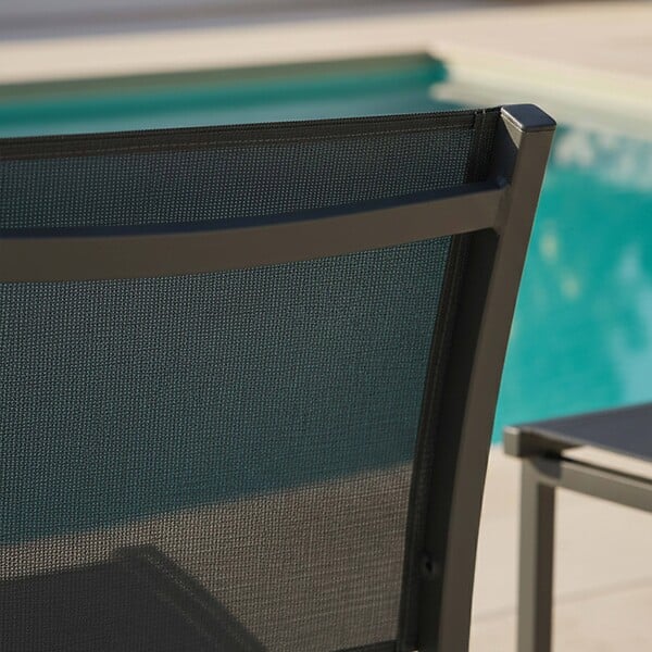 OVIALA - Chaise de jardin aluminium et textilène gris - Nice - large