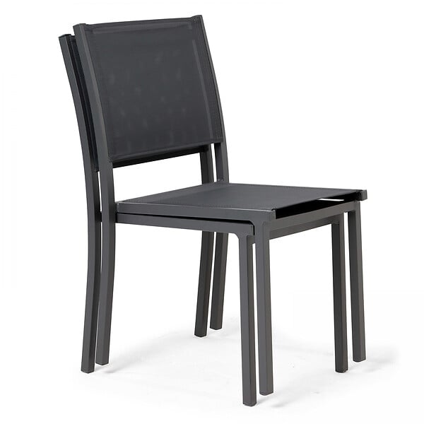 OVIALA - Chaise de jardin aluminium et textilène gris - Nice - large