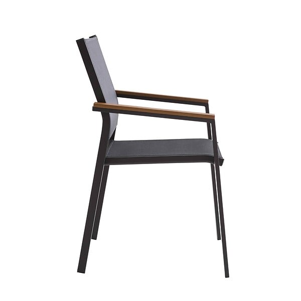 OVIALA - Chaise de jardin en aluminium et textilène avec accoudoirs gris - Jakarta - large