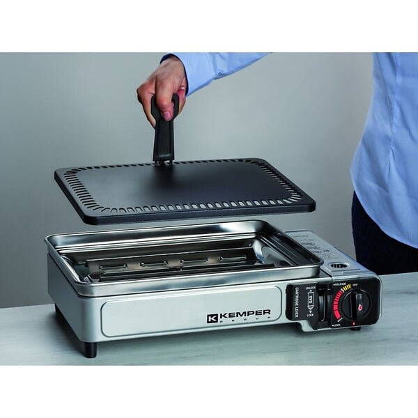 KEMPER - Plancha à gaz portable 2300W + 2 cartouches de gaz + Valise de transport KEMPER - large
