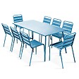 OVIALA - Ensemble table de jardin et 8 chaises en métal bleu pacific  - Palavas - vignette