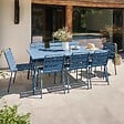 OVIALA - Ensemble table de jardin et 8 chaises en métal bleu pacific  - Palavas - vignette