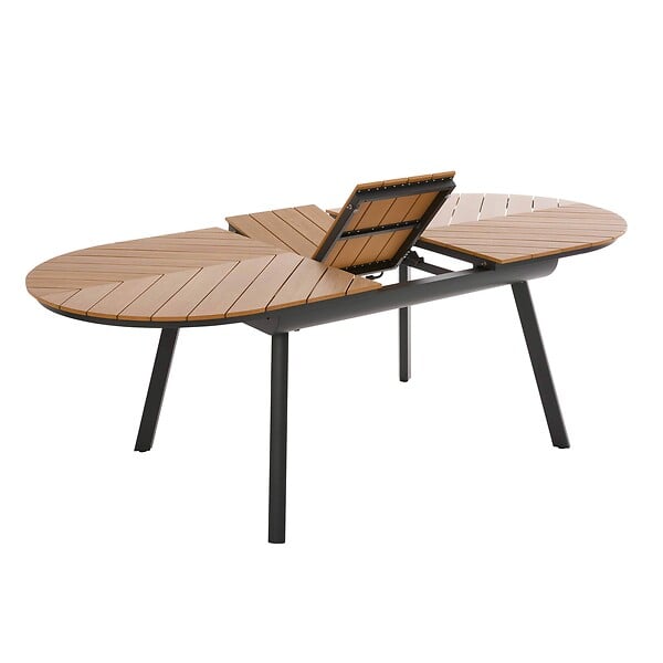 OVIALA - Table de jardin extensible 8 à 10 places effet bois en alu et polywood - Jakarta - large
