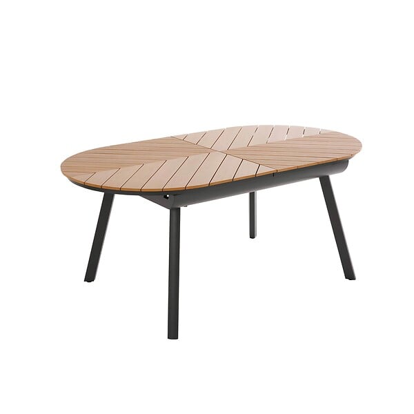 OVIALA - Table de jardin extensible 8 à 10 places effet bois en alu et polywood - Jakarta - large