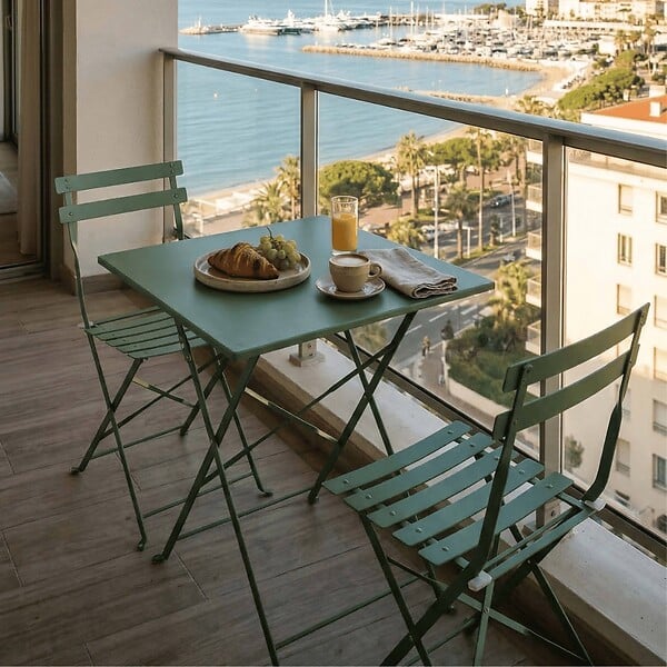 OVIALA - Table de jardin et 2 chaises acier 60 cm vert cactus - Rome - large