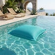 SOO  SANTAI - Coussin piscine flottant 65 × 65 × 25 cm intérieur / extérieur SANS billes de polystyrène – Bleu (CF6565-4) - vignette