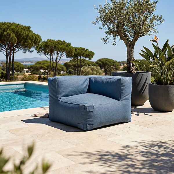 OVIALA - Fauteuil d'angle pour canapé modulable bleu pacific - Mixi - large