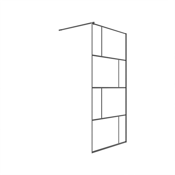 AURLANE - Paroi de retour Sérigraphie Briques 80x180 cm pour Porte de Douche DARK BLOCKS - Profilé Noir Mat - large