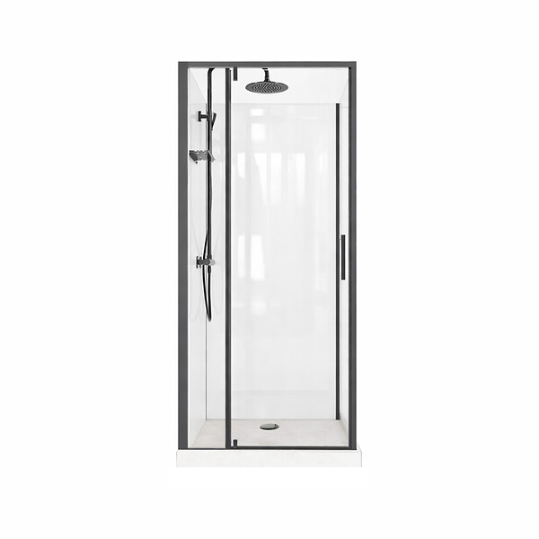 AURLANE - Cabine de Douche Carrée 90x90 - Colonne Thermostatique Noire et Receveur Bas Effet Pierre - large