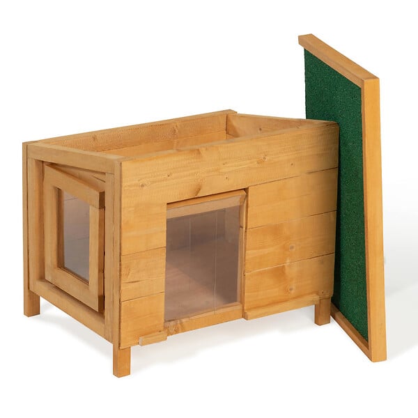 ID MARKET - Maison pour chat niche en bois avec porte basculante à lamelles - large